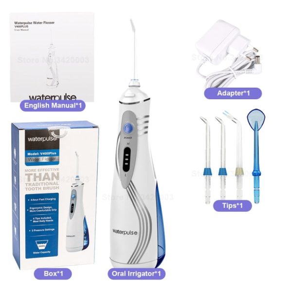 Waterpulse V400Plus Rechargeable USB Dental Cordless Oral Irrigator, V400Plus, Plug: UK For Discount