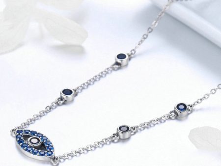 Magic Eye S925 Sterling Silver Necklace Ladies Blue Eye Inlaid Zircon Necklace, SCN300 Sale