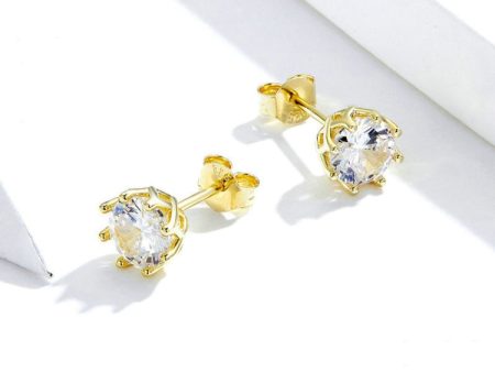 Sterling Silver Zircon Earrings S925 Sterling Silver Gold-plated Earrings, SCE499-B Fashion