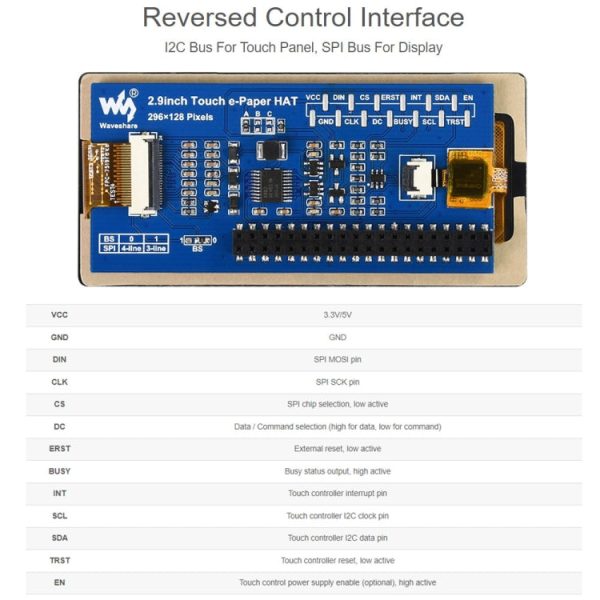 Waveshare 2.9 inch 296 x 128 Pixel 5-Points Capacitive Touch Black   White E-Paper E-Ink Display HAT for Raspberry Pi Pico, SPI Interface, 19967 Online Hot Sale