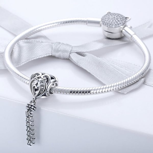 S925 Sterling Silver Love Heart-shaped Silver Beads, SCC722 Fashion