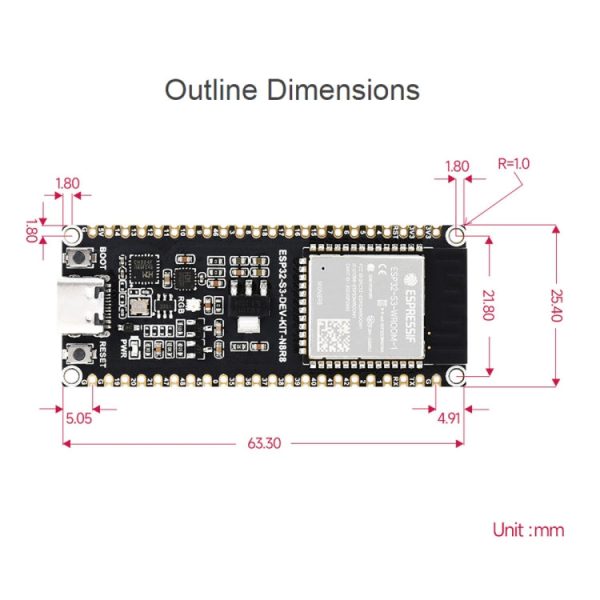 Waveshare ESP32-S3 Microcontroller 2.4GHz Wi-Fi Development Board ESP32-S3-WROOM-1-N8R8 Module Online Hot Sale