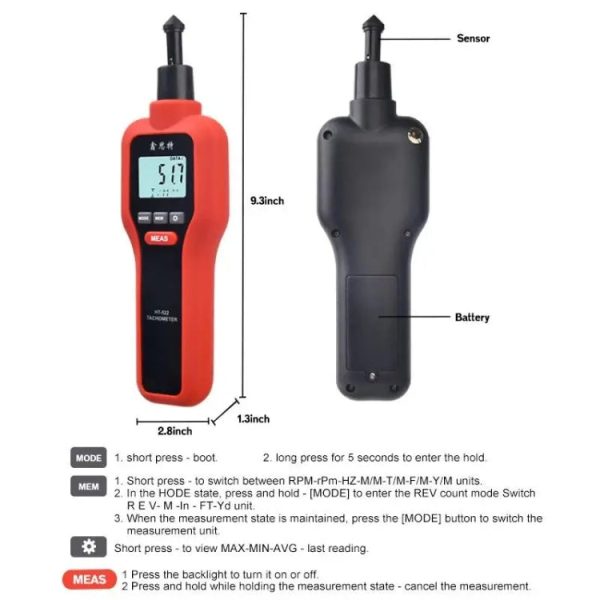 Xinsite HT-522 LCD Digital Tachometer 100,000 PPM Non-Contact Speed Meter, HT-522 Cheap