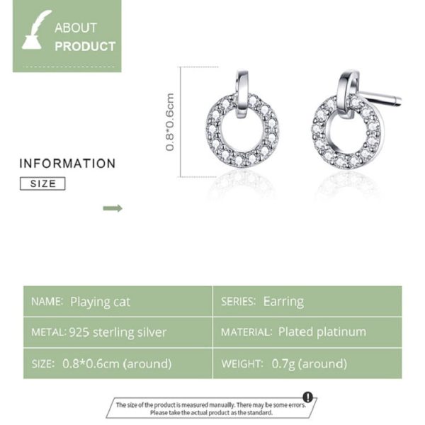 S925 Sterling Silver Small Circle Earrings Platinum Plated Zircon Silver Earrings, SCE767 Online