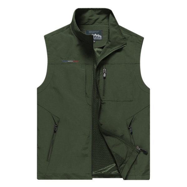 Men Sleeveless Stand Collar Loose Vest Multi-pockets Vest on Sale