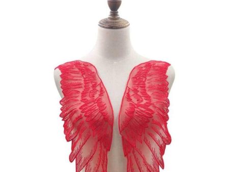 1 Pair Organza Wings Shape Embroidery DIY Clothing Accessories, Red, Black, Gold, White Online now