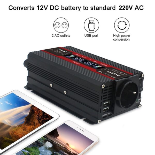 3000W LCD Smart Home Car Inverter 12V To 220V Power Converter Fashion