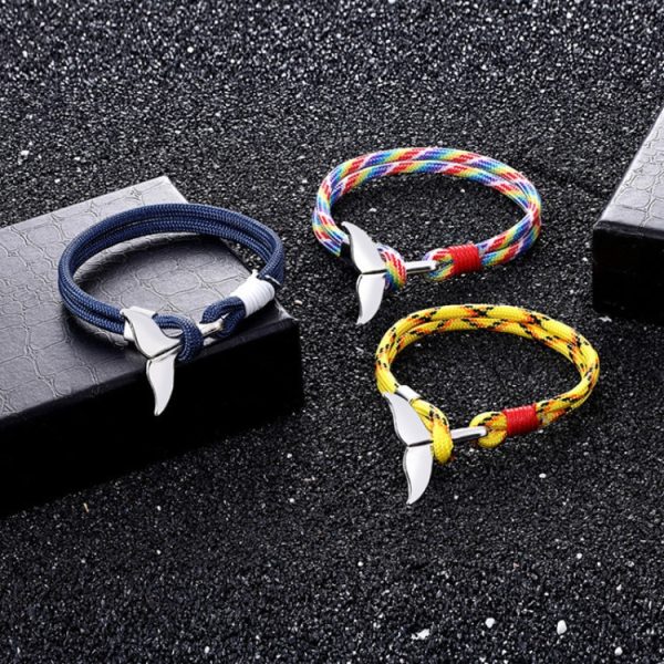 Whale Tail Anchor Charm Nautical Survival Rope Chain Bracelets, Dark blue, Black, Black red, Red, Black blue, Yellow, Colorful, Blue Online now