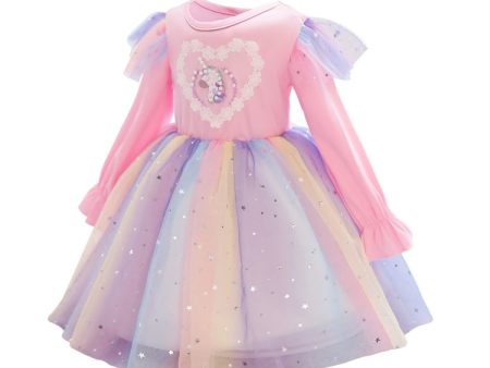 Children Dress With Flying Sleeves Rainbow Sequined Mesh Princess Dress, 100, 110, 120, 130, 140, 150 Hot on Sale