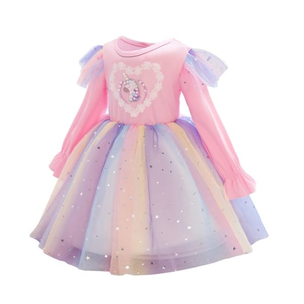 Children Dress With Flying Sleeves Rainbow Sequined Mesh Princess Dress, 100, 110, 120, 130, 140, 150 Hot on Sale