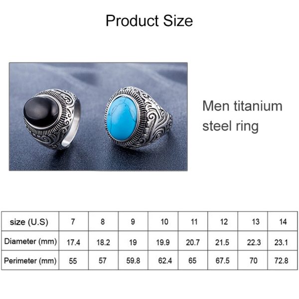 Europe and America Style Retro Gemstone Turquoise Men Titanium Steel Ring, Size: 7, Diameter: 17.4mm, Perimeter: 55mm, Diameter: 17.4mm Fashion