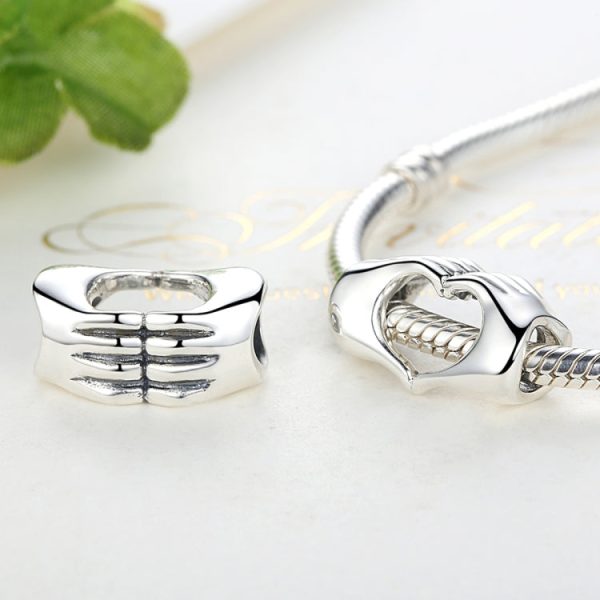 DIY Bracelet Beads Holding Hands Heart-to-heart S925 Sterling Silver Beads, SCC125 Fashion