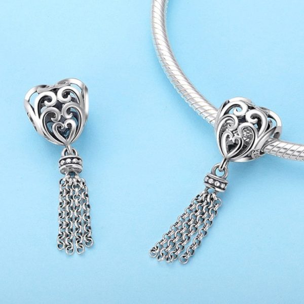 S925 Sterling Silver Love Heart-shaped Silver Beads, SCC722 Fashion