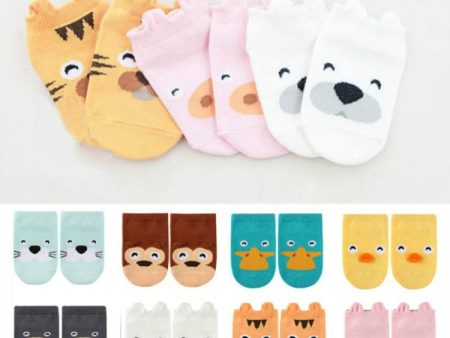 3 Pairs Small Infant Socks Little Ears Cotton Socks Kids Baby Cartoon Pattern Anti-slip Socks, S, M Supply