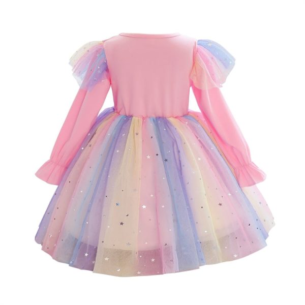 Children Dress With Flying Sleeves Rainbow Sequined Mesh Princess Dress, 100, 110, 120, 130, 140, 150 Hot on Sale