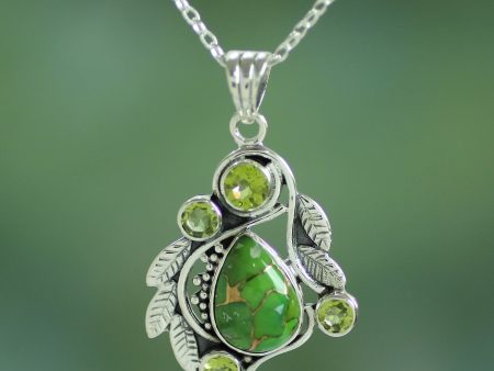 Misty Green Forest Handmade Composite Turquoise and Peridot Necklace For Discount