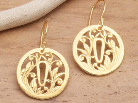 Tsuba Protection Gold Plated Japanese Inspired Dangle Earrings Sale