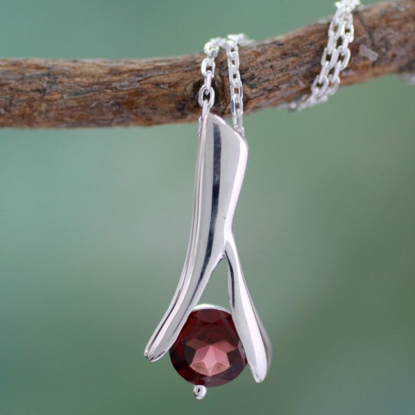 Silver Flarre Garnet Pendant Necklace on Sale