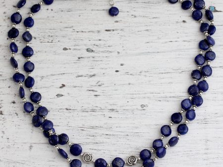 Lapis Lazuli Sterling Silver Beaded Necklace Online now