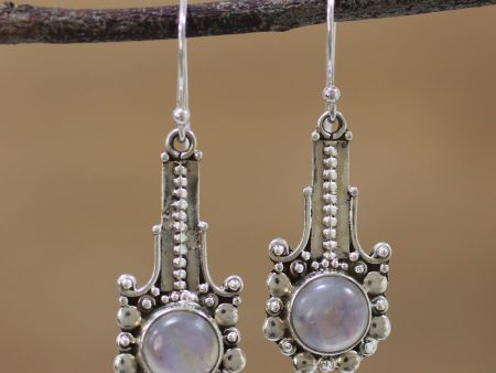 Magical Pendulums Rainbow Moonstone and 925 Silver Dangle Earrings from India For Sale