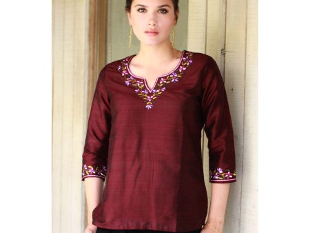 Classy Wine Multicolor Silk Tunic Online Sale