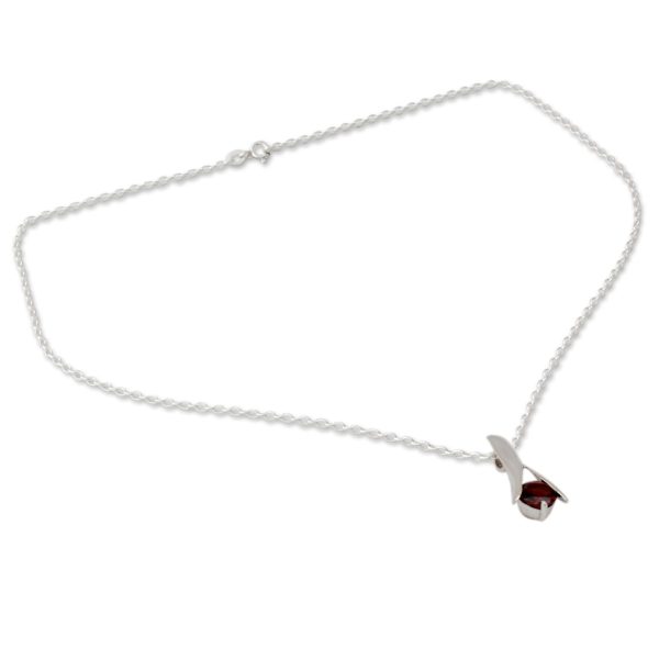 Silver Flarre Garnet Pendant Necklace on Sale