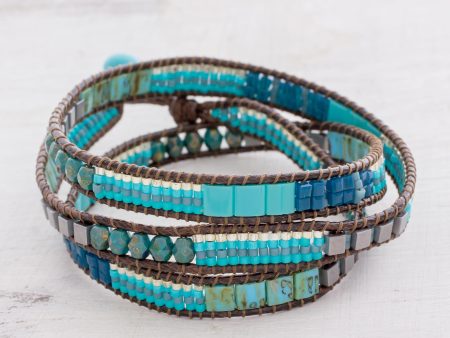 Mayan Monolith Glass Beaded Wrap Bracelet in Turquoise from Guatemala Fashion