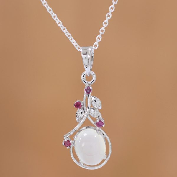 Moonlight Divinity Ruby Moonstone Sterling Silver Necklace Online