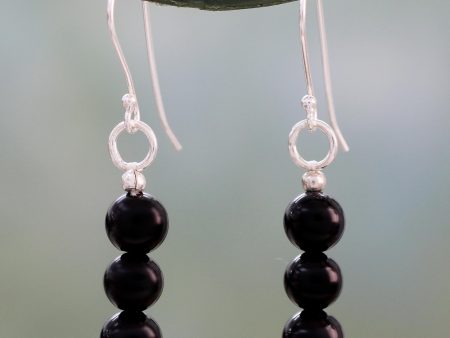 Midnight Radiance Hand Crafted Onyx and Sterling Silver Dangle Earrings For Cheap