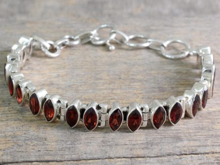 Red Marquise Garnet and Silver Tennis Bracelet Handcrafted in India Sale