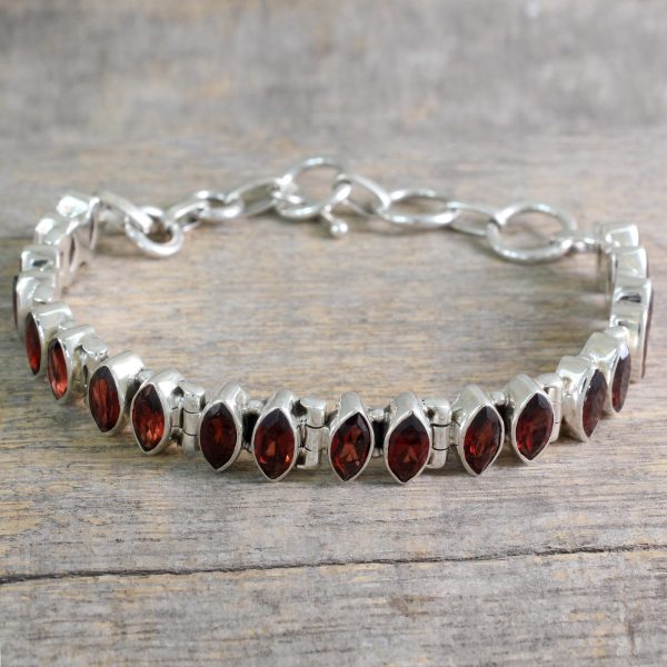 Red Marquise Garnet and Silver Tennis Bracelet Handcrafted in India Sale