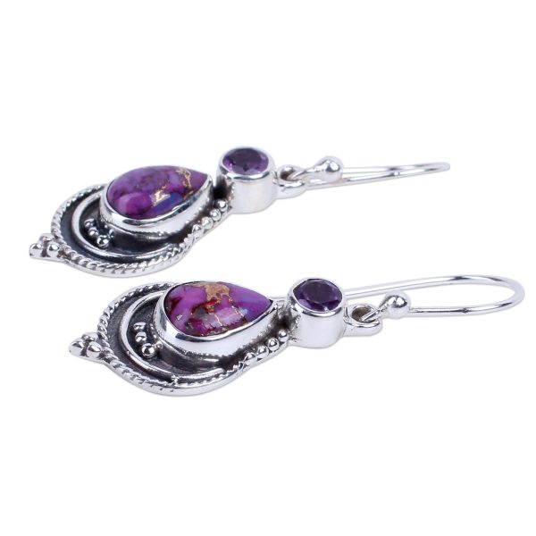 Mughal Lilac Sterling Silver Dangle Earrings For Sale