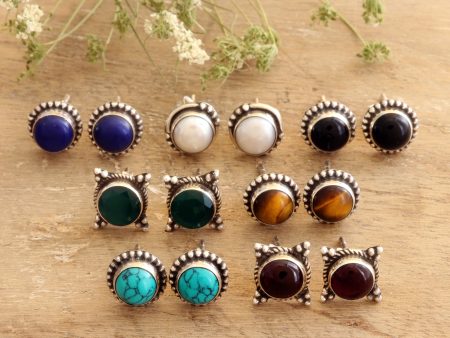 Everyday Pairs Handmade Multi-Gemstone Stud Earrings (Set of 7) For Discount