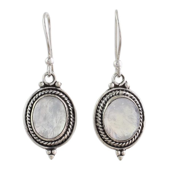 Moonlit Charm Sterling Silver Rainbow Moonstone Dangle Earrings India Hot on Sale