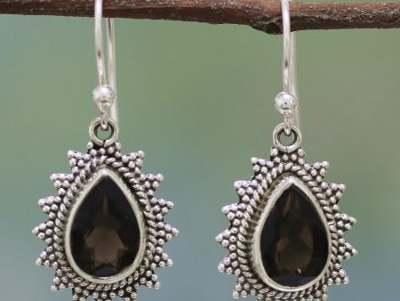 Smoky Drop Handmade Smoky Quartz and Silver Earrings from India Supply