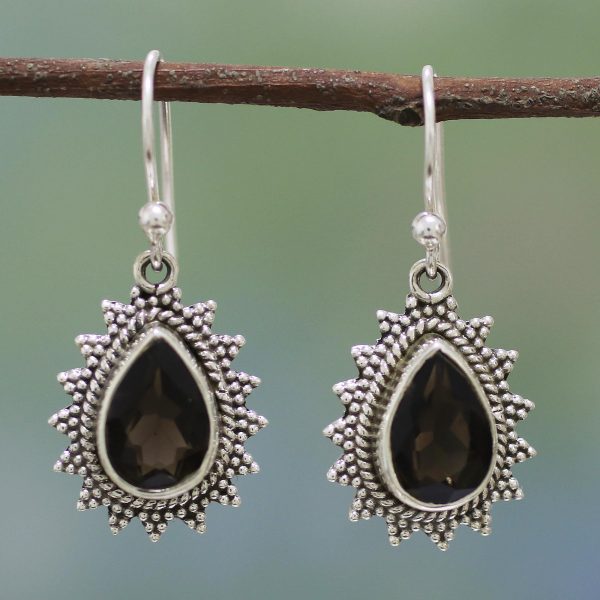 Smoky Drop Handmade Smoky Quartz and Silver Earrings from India Supply