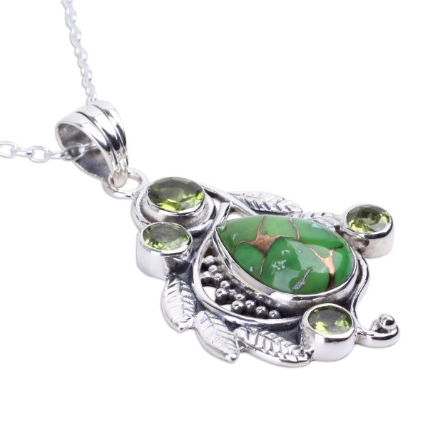 Misty Green Forest Handmade Composite Turquoise and Peridot Necklace For Discount