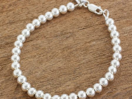 Beauty in Simplicity Gleaming Sterling Silver Beaded Bracelet from Guatemala Online now