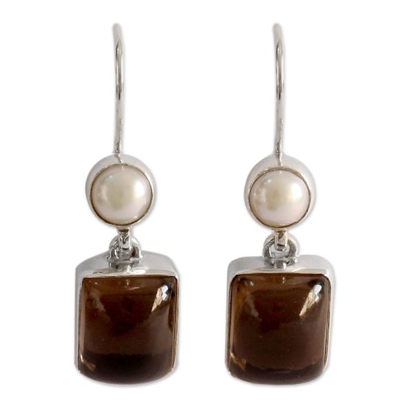 Smoky Quartz & Freshwater Pearl Earrings Fashion