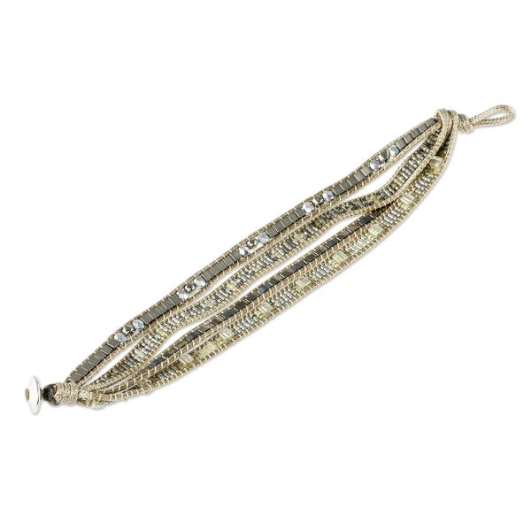 Silver Reflection Silvery Beaded Wristband Bracelet from Guatemala Online Hot Sale