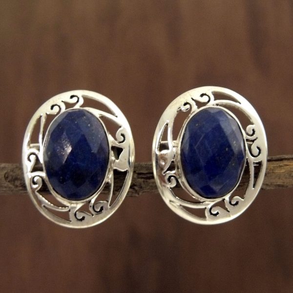 Seductive Blue Lapis Lazuli Button Earrings Sale