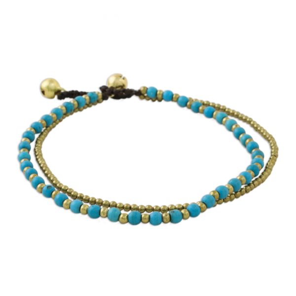 Ringing Beauty Brass and Calcite Beaded Anklet from Thailand Supply