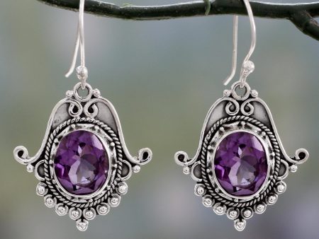 Jaipuri Glam Ornate Amethyst and Sterling Silver Dangle Earrings Discount