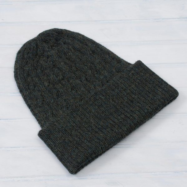 NOVICA  Cable-Knit 100% Alpaca Hat in Moss from Peru,  Moss Braid Cascade  Supply