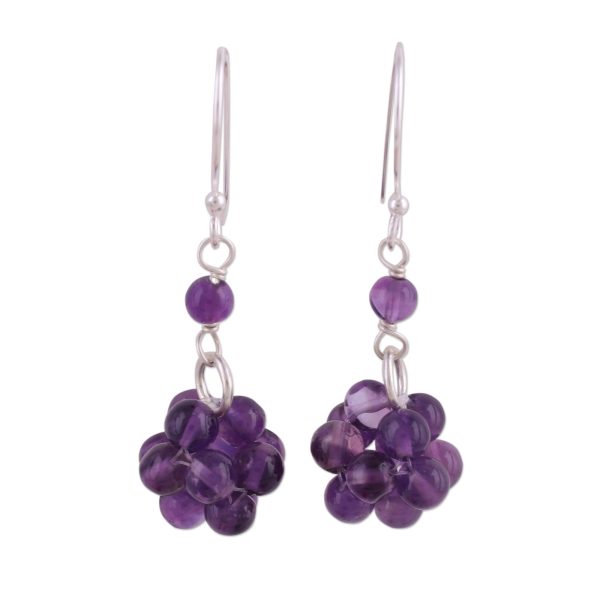 Regal Temptation Amethyst & Silver Beaded Earrings For Sale