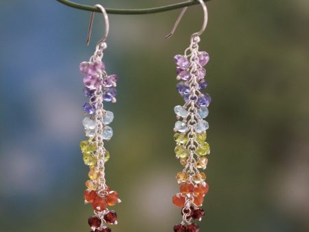 Joyous Life Multi-Gem Garnet & Silver Beaded Earrings For Sale