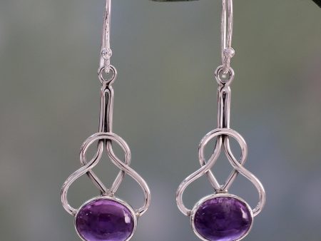 Wisdom Path Dangle Earrings with Amethyst Cabochons in Sterling Silver Online Sale