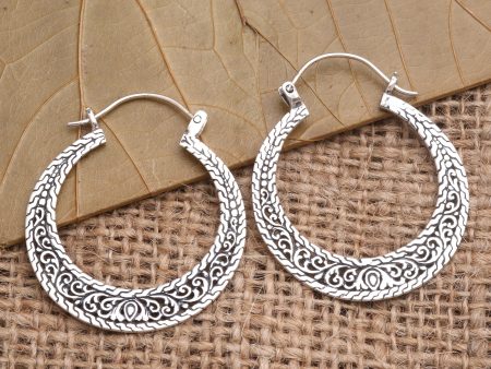 Sukawati Circles Sterling Silver Hoop Earrings from Bali Online now