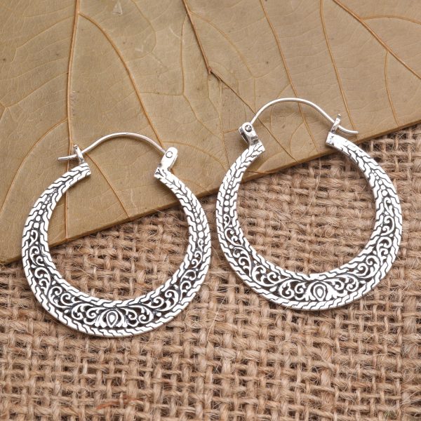 Sukawati Circles Sterling Silver Hoop Earrings from Bali Online now