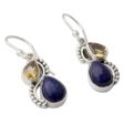 Two Teardrops Lapis Lazuli Citrine & Silver Earrings Online Sale